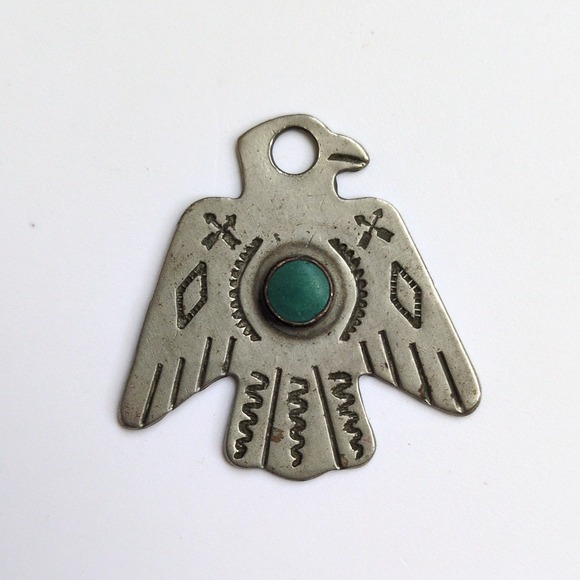 Jewelry - Navajo Thunderbird Charm Nickle Silver Eagle Pendant Mid 20th Century Size 1.5"